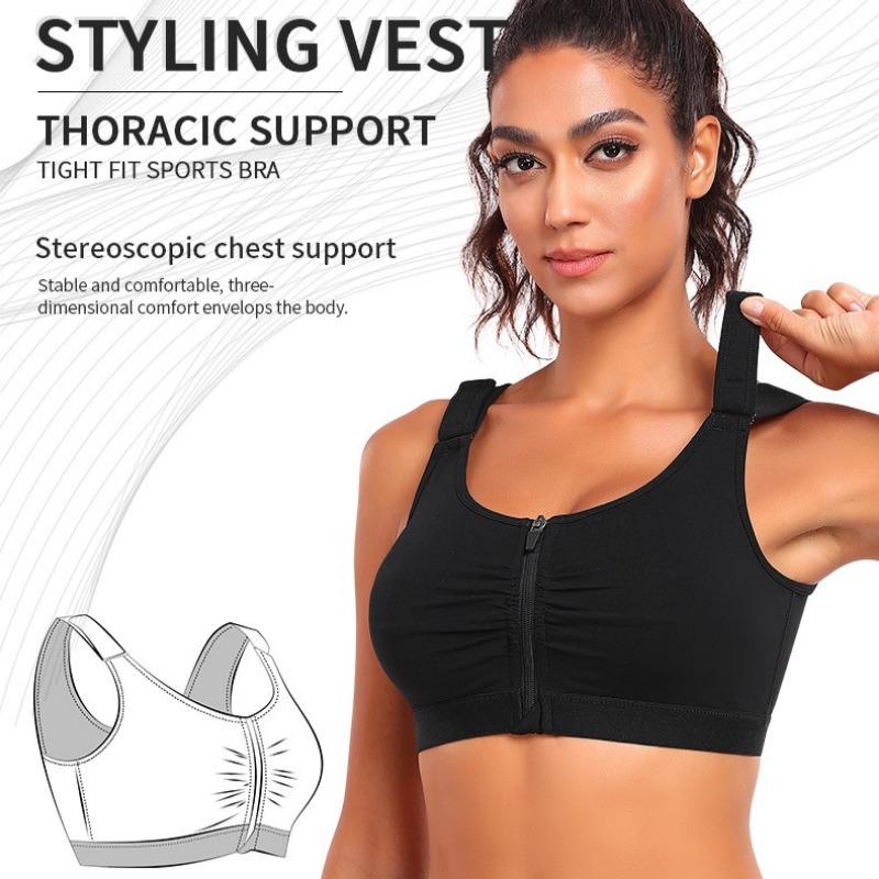 Sports Wire-Free Bra with Large Cup and Front Zipper