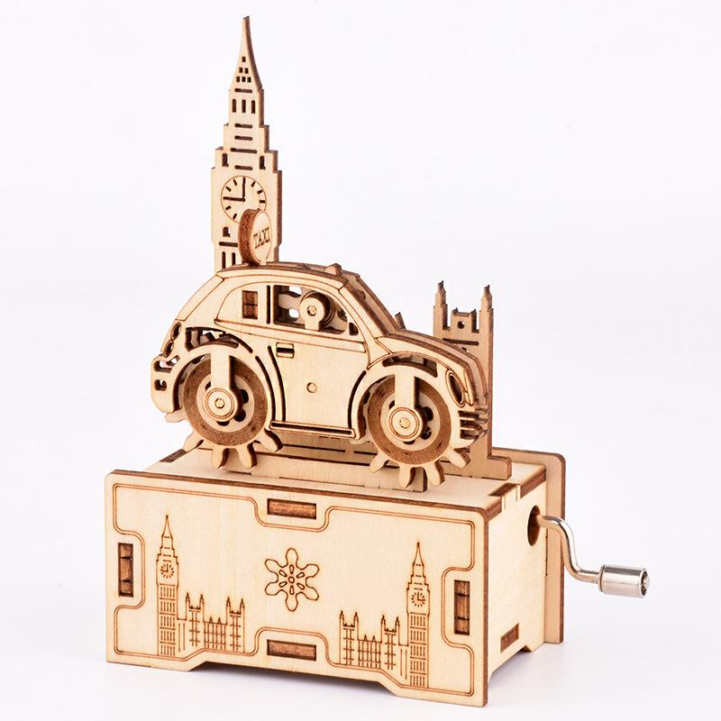 FEOOE R Wooden Jigsaw Mini Adult Decompression Children's Intelligence Stereo Jigsaw Custom Beetle Hand-cranked Music Box CJ