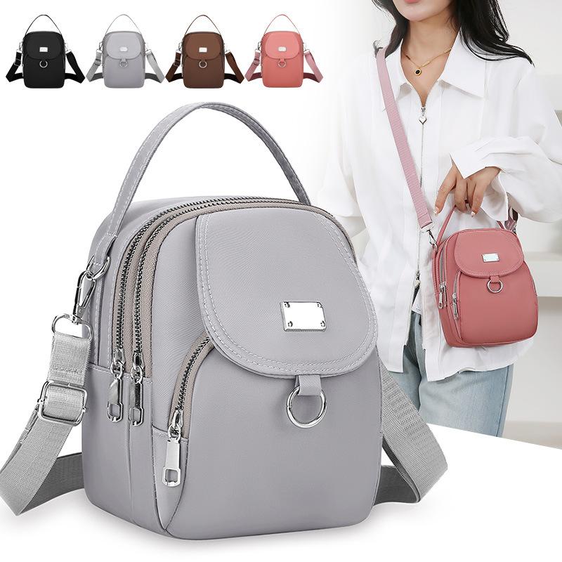 1PC Lady Casual Messenger Bag Solid Color Multi-function Purse Multi-layer Lightweight Oxford Handbag Suitable for Going Out