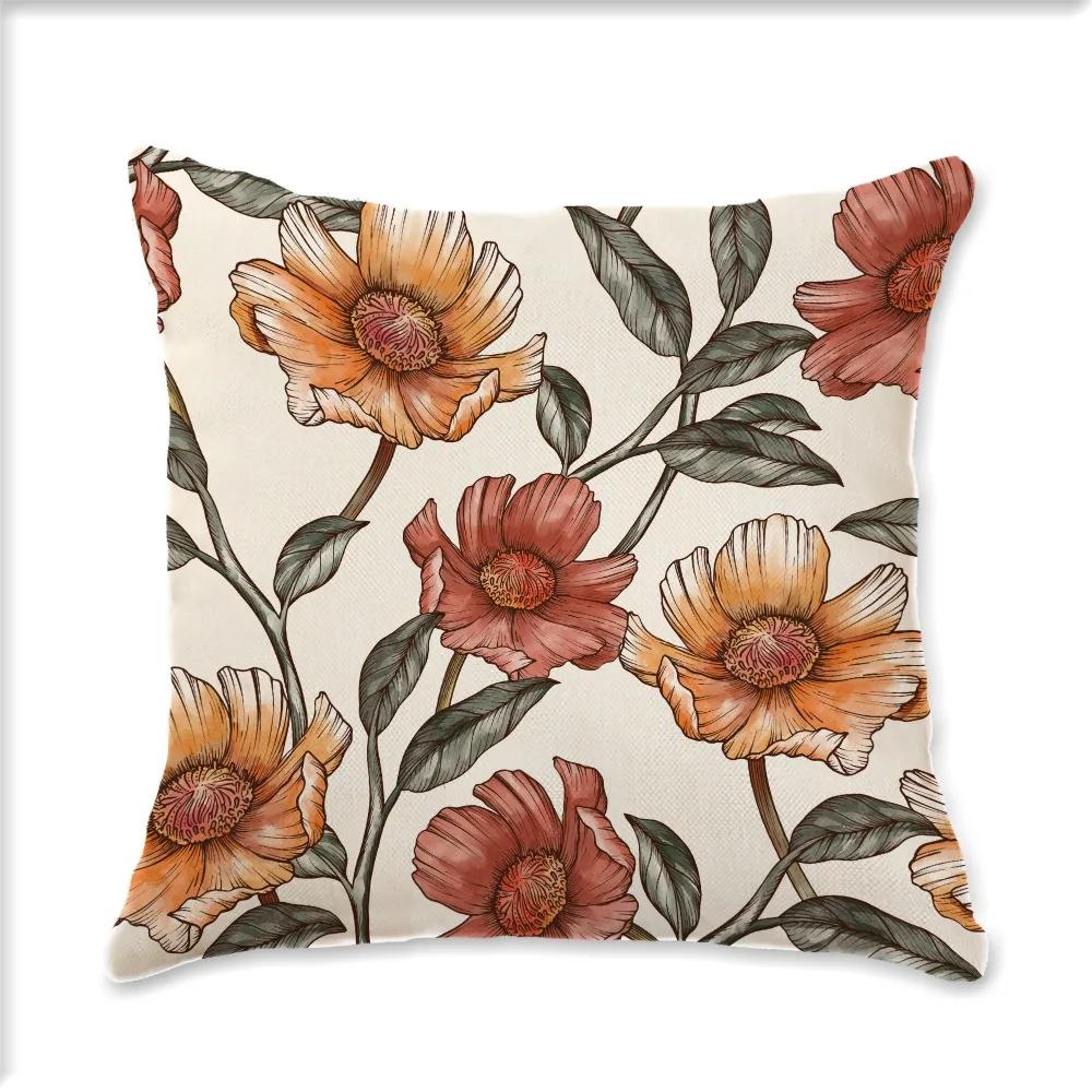 Vintage Plant Flower Style Single Side Digital Printing Bohemian Pillowcase Car Sofa Cushion Suite Bedroom Bedside Decoration