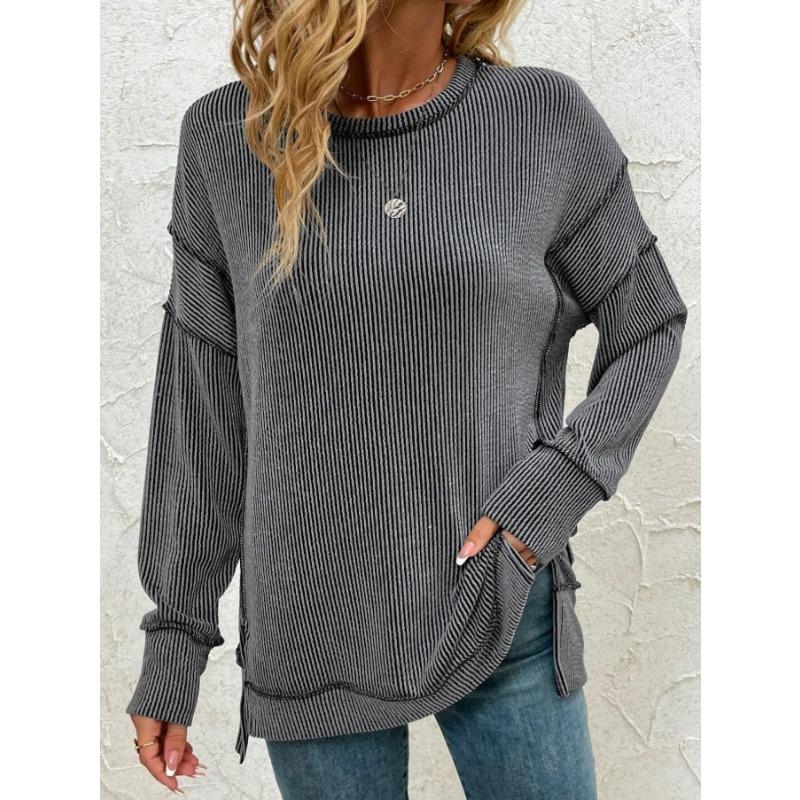 IHUASU Women's Fashion Casual Long Sleeve O-Neck Blouses & Shirts