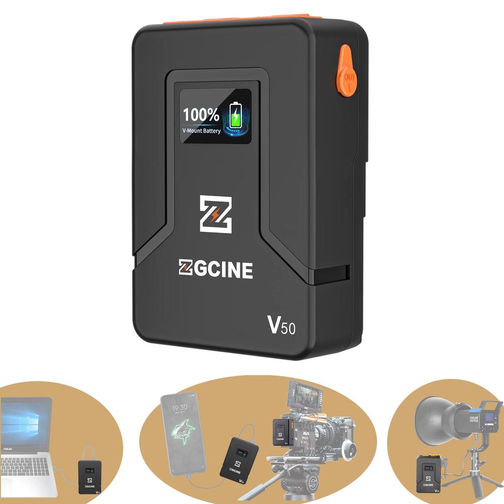 ZGCINE USB 50 Wh Camera PD 65W Charger with BP for Broadcast LED BMPCC 4K and ZCAM V-Mount Type-C Charger, Carry-On Compatible, (3400mAh / 14.8V),