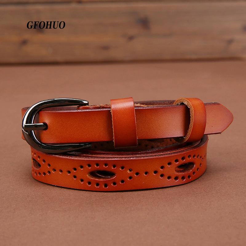 

GFOHUO Роскошные женские ремни Известный бренд ажурный тонкий ремень с пряжкой из натуральной кожи для женщин Женский кожаный ремень