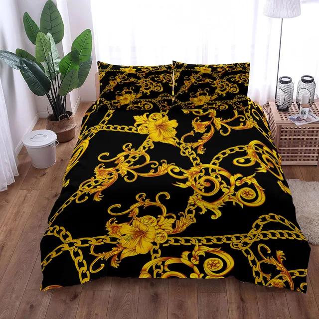 Luxury Baroque Pattern Bedding Set Golden Duvet Cover Set Twin Double Queen King Size Comforter Cover Set for Gift Bed Linen