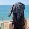 Korean Style Rabbit Ears Octagonal Hat Versatile Women Artist Hat Sweet Plaid Beret  Summer