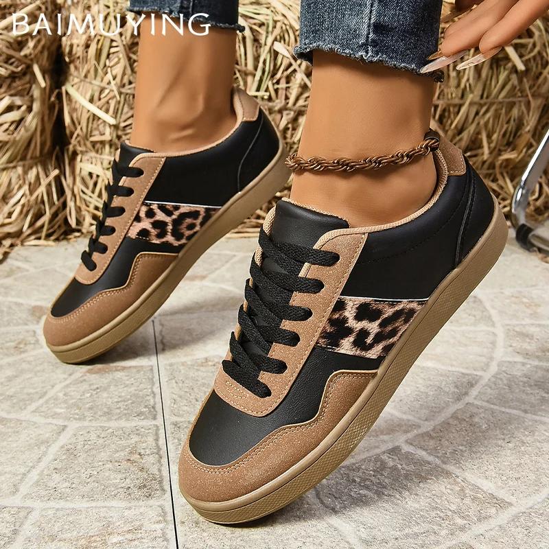 Women Flats Sneakers Leopard Designer Autumn Casual Shoes Lace Up Running Sport Shoes 2024 Trend New Walking Zapatillas Ladies