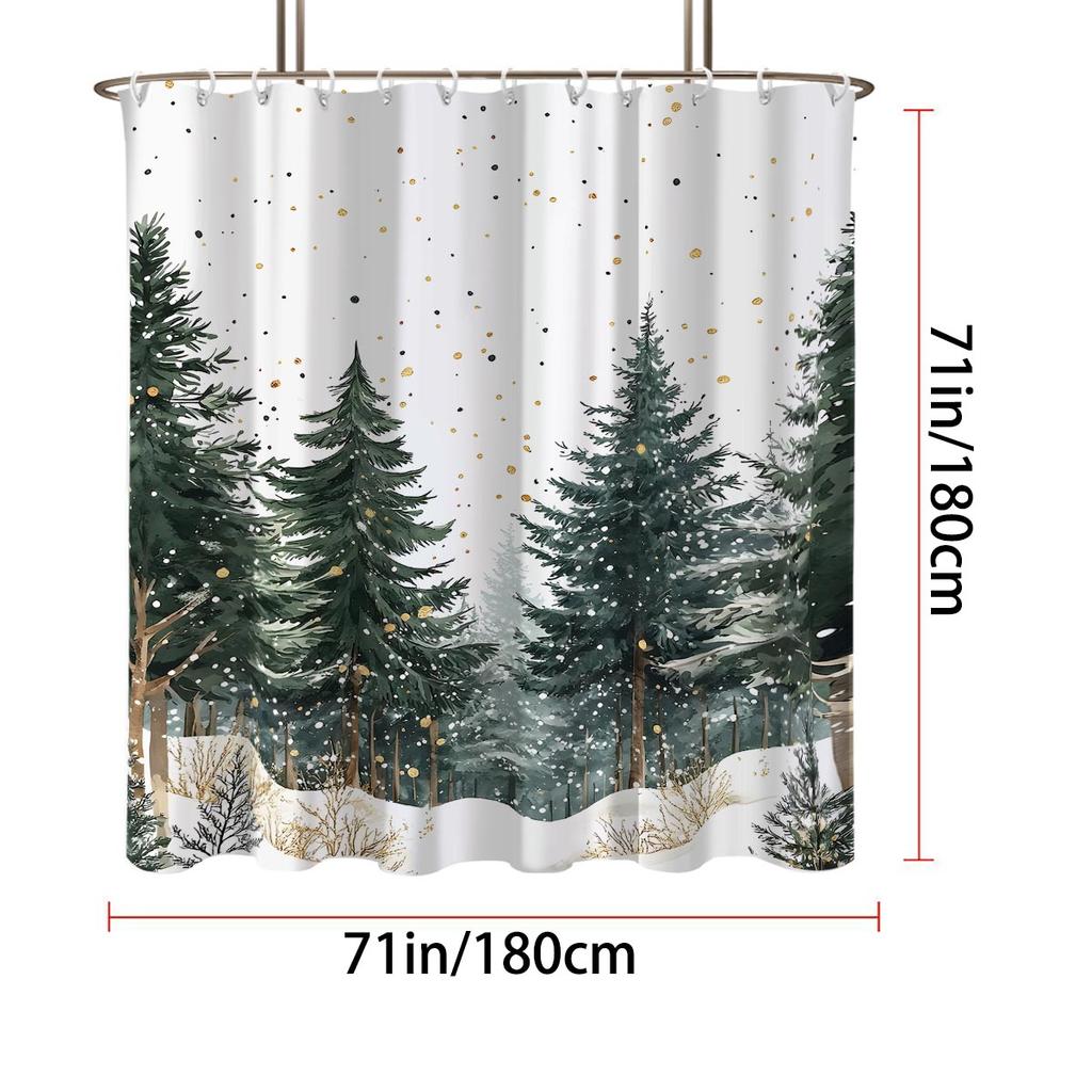 1Pc Pine Forest Print Waterproof Shower Curtain Bathroom Partition Door Curtain Privacy Protection With 12 Hooks Multiple Sizes