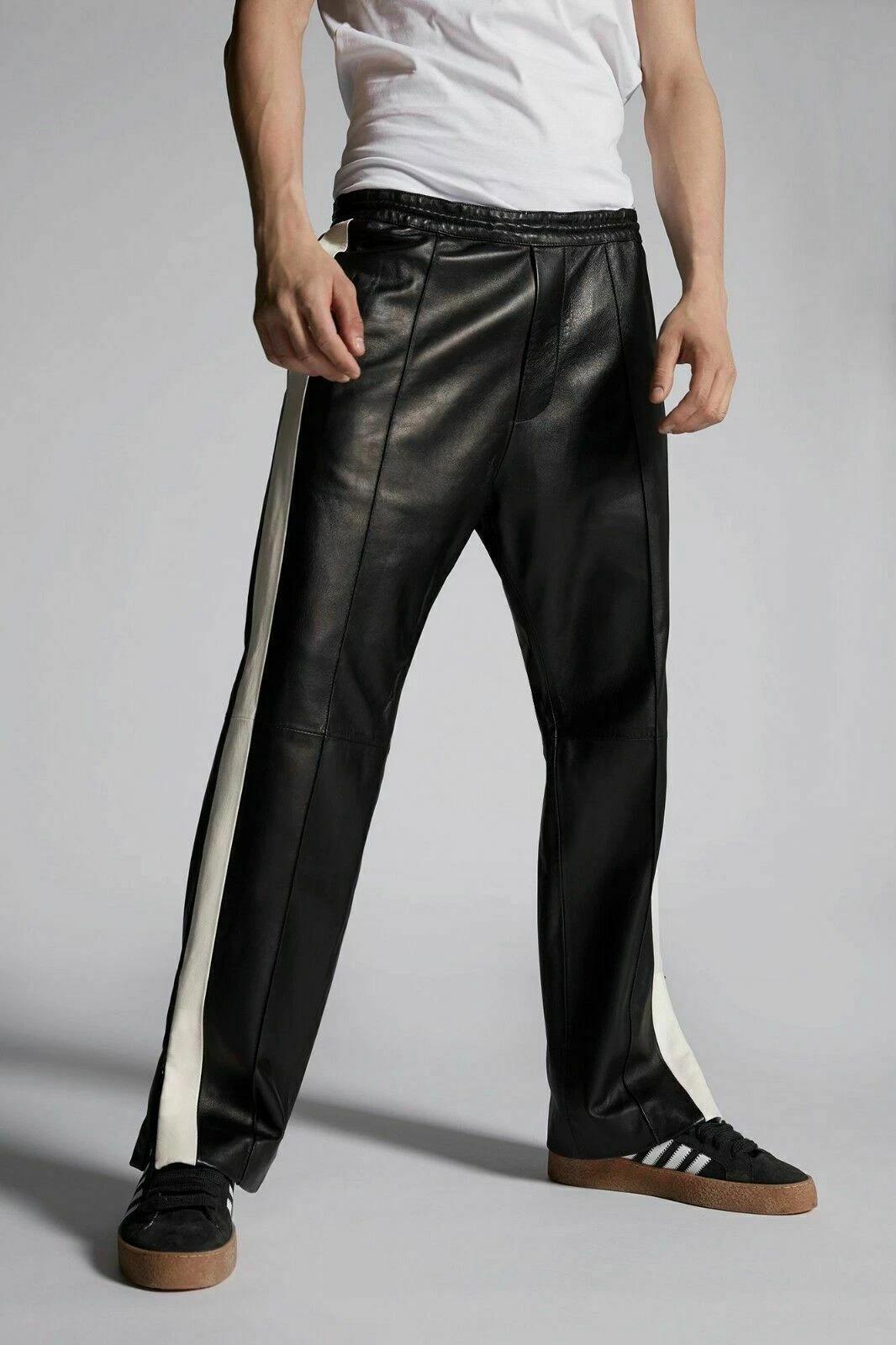 

Повседневные брюки мужские из натуральной кожи ягненка, высокого качества, стильные тренировочные штаны, однотонные 36 чёрный