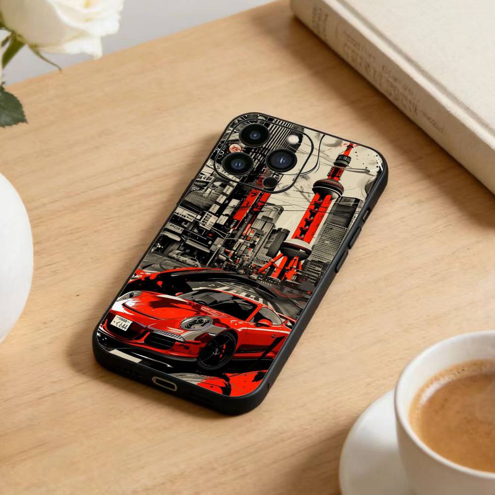 Cool Car Phone Case For iPhone17,16,15,14,13,12 Plus,Max Soft Silicone Black Cover