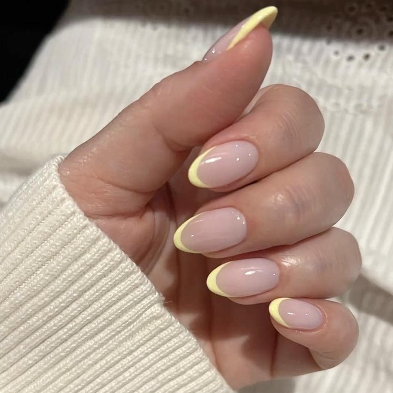 Yellow Almond French Tip Wearable Fake Nails - Stylish, Simple, and On-Trend Nail Art