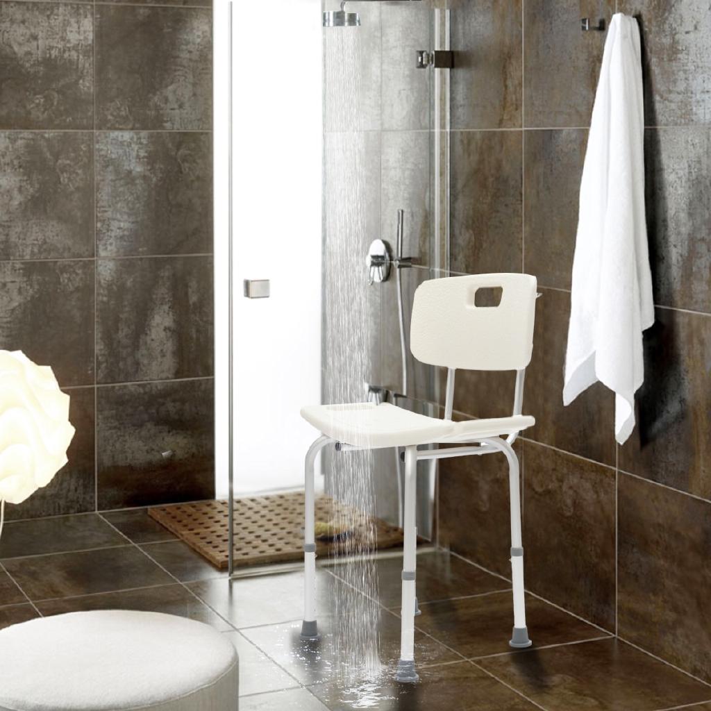 Adjustable Medical Shower Chair Bath Tub Seat Bench Stool Detachable Backrest White+Silver