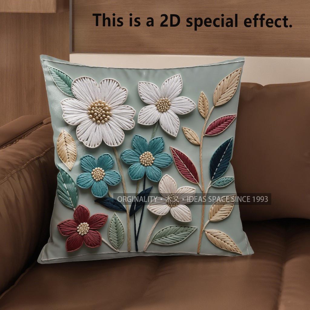 2D Floral Embroidered Pillow Covers With 3D Effect Pattern Cushion Cover Suitable For Sofa Bedroom Car Pillow Cover