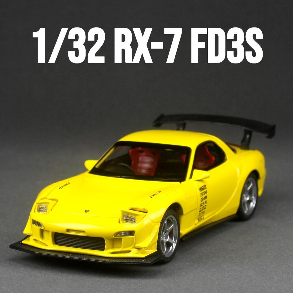 1/32 Mazda RX-7 FD3S Racing Miniature Diecast Toy Car Model Sound & Light Doors Openable Collection Gift for Children Boy Kid