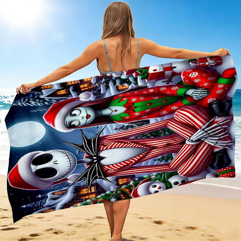 1Pc Nightmare Before Christmas Beach Towel, Quick Dry, Multi-Use for Beach Pool Gym Yoga Home Travel, Christmas, Halloween, Xmas Gift S31