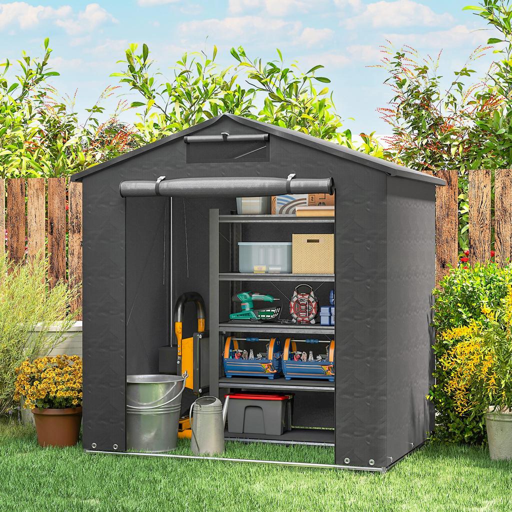 6 x 4 ft Outdoor Garden Storage Shed, Waterproof Bike Tent with Vent and Roll-Up Zipper Door