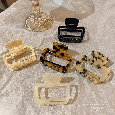 Korean Retro Leopard Print Geometric Square Hairpin - Versatile Acetate Hair Accessory for Women