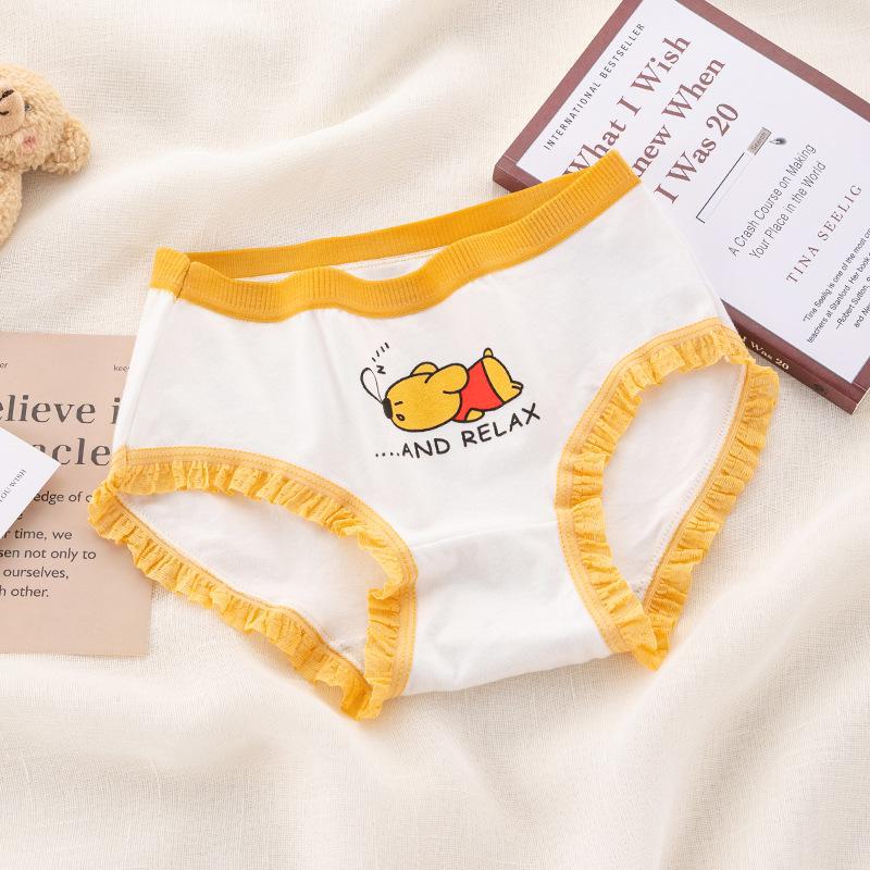 

Безшовні жіночі трусики із милим мультяшним ведмедиком із середньою талією, бавовняною промежиною та мереживною обробкою M білий