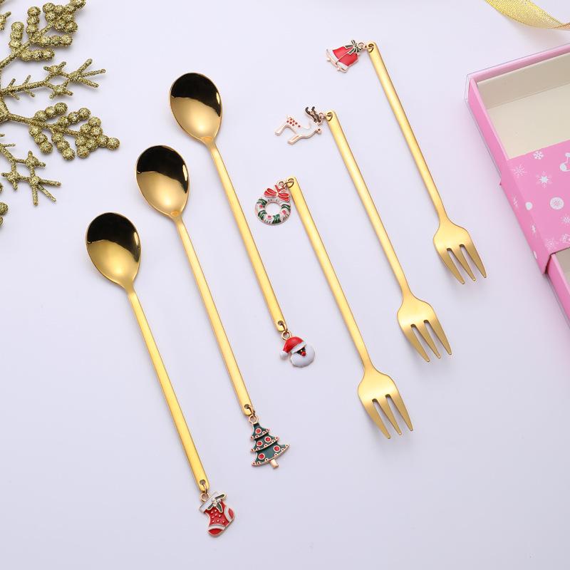 6 Christmas coffee spoons stainless steel Christmas tree snowman Christmas dessert tea spoons coffee dessert ice cream Sunday
