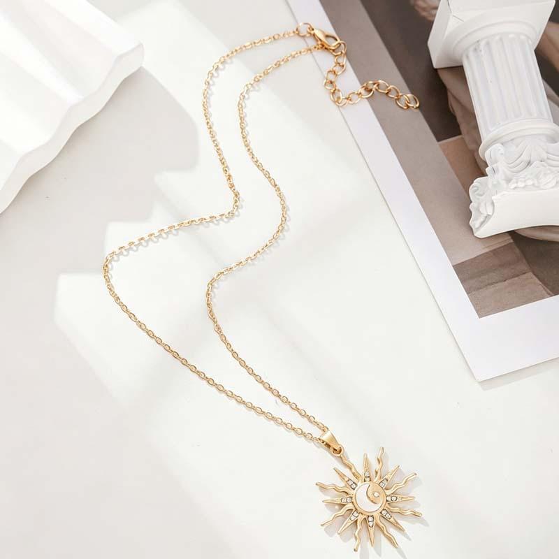 Collier pendentif polyvalent en alliage Soleil, Lune et Étoile