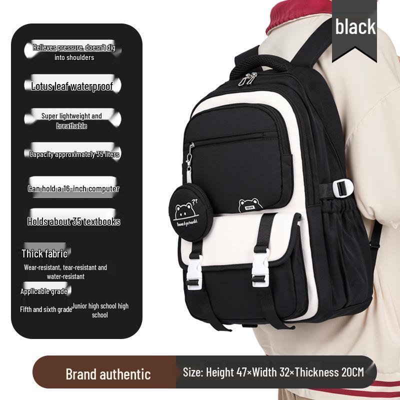 Trendy Color-Block Backpack: Lightweight, Large-Capacity Schoolbag for Female Students