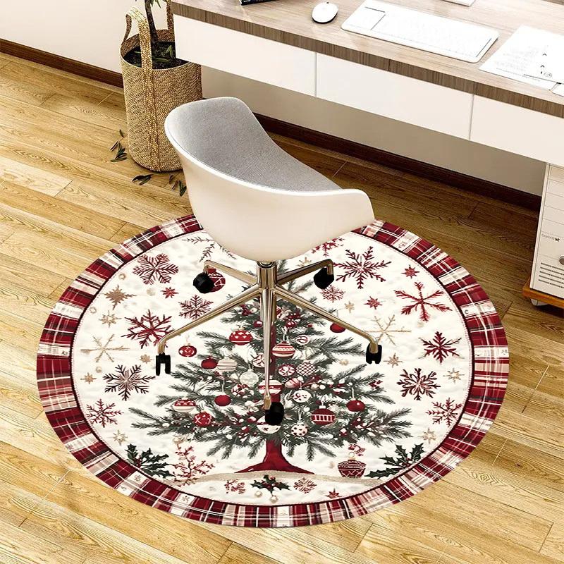1pc Carpet Chair Mats Christmas Tree Plaid Decorations Perfect for Decorating Chairs, Polyester Carpet, for Living Room.YDT647