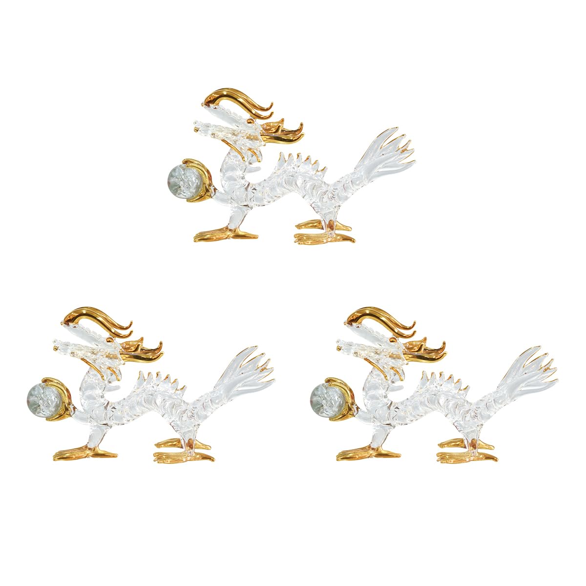

Fourcart Handmade Glass Feng Shui Purification Dragon with Ball, 4-inch x 3-Piece Set