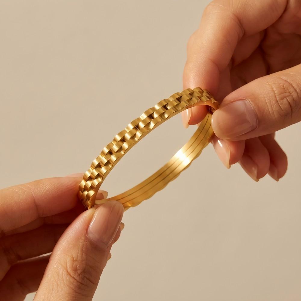 Chic Studded Nail Watch Band Style Stainless Steel Bangles for Women Men 18K PVD Gold Plated Statement Non-tarnish Jewelry Gift
