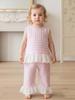 Summer Countryside Style Infant Baby Girls Clothing Set Sleeveless Top with Plaid Long Pants Retro Lace Butterfly Two Piece Outfit
