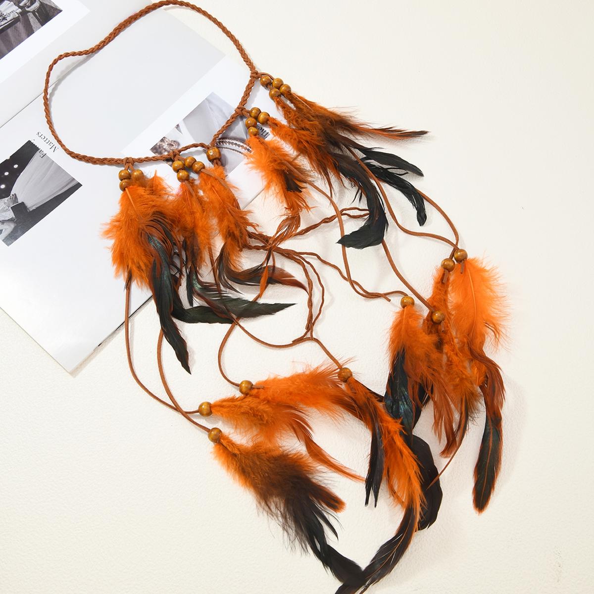 Indian Long Feathers Headdress Native Head Piece Boho Gypsy Hippie Feather Headband For Women Carnival Head Accessories оранжевый