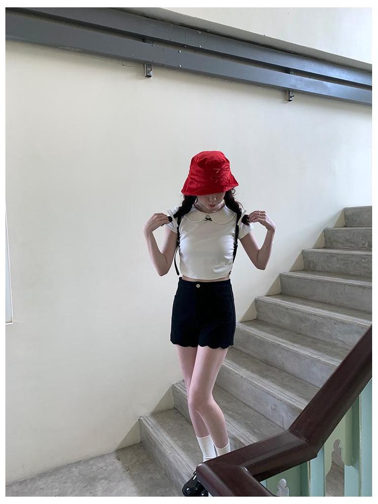 2025 Summer Korean Style Baby Girl Peter Pan Collar Bow T-Shirt