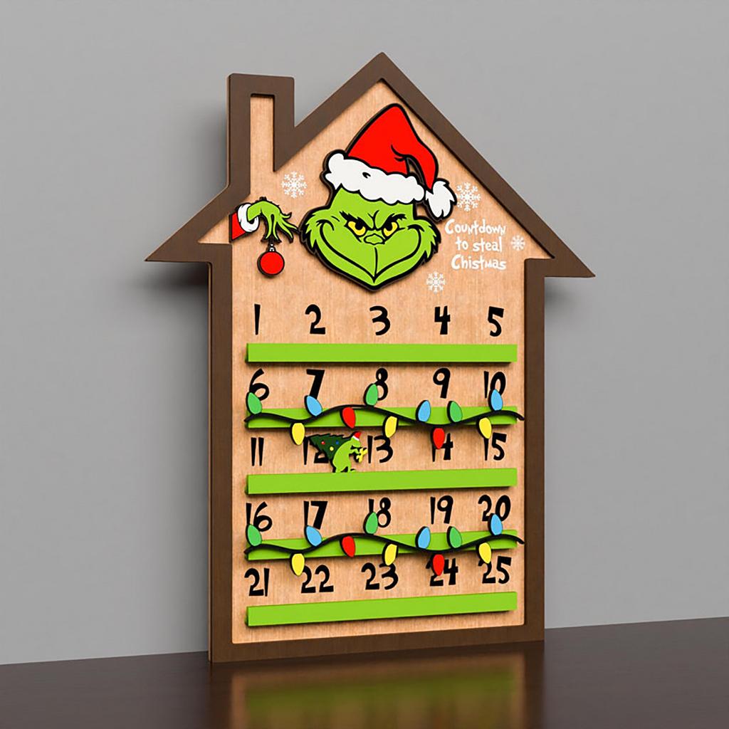 3D Christmas Countdown Calendar Wooden Wall Hanging Holiday Decoration Sign