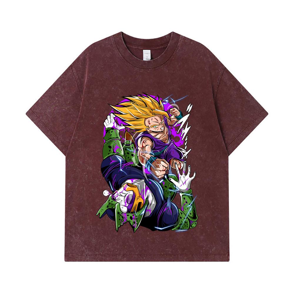 275 GSM Washed T-shirts 100% Cotton Dragon Ball V30 Gohan Cell Print Unisex Heavy Cotton T Shirt