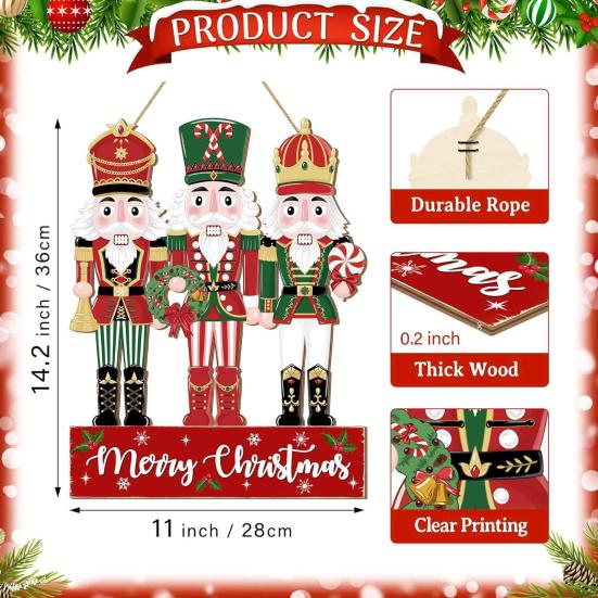 1/2Pcs Christmas Soldier Hanging Sign Farmhouse Rustic Wooden Soldier Round Sign Indoor Outdoor Merry Xmas Door Hanger Wall Hanging Decoration