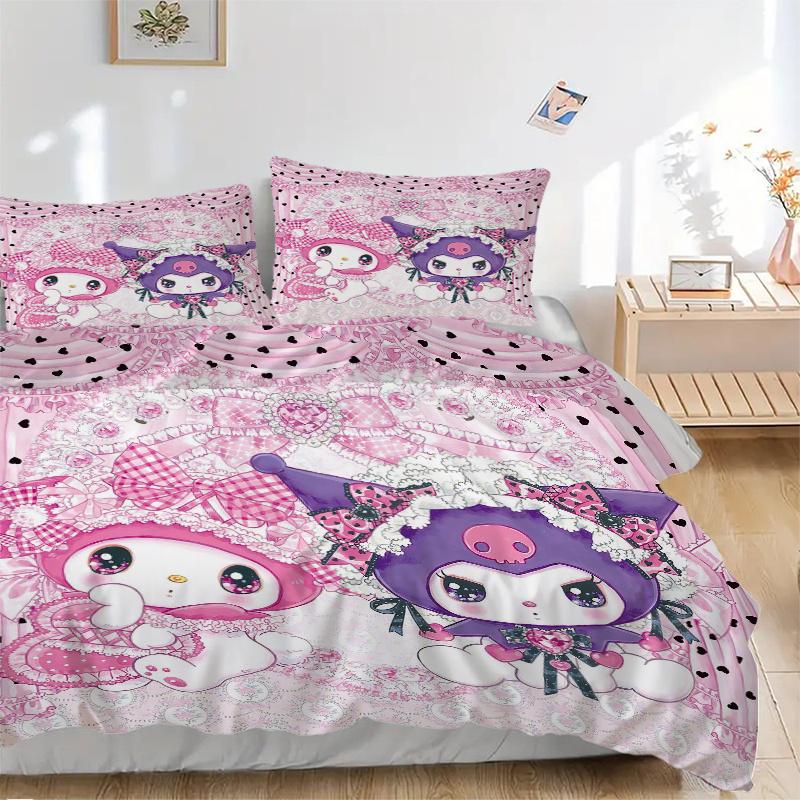 

3pcs Sanrio Characters Kuromi & Friends Bedding Set - 1 Soft Quilt Cover + 2 Pillowcases, Machine Washable - Suitable for All Seasons, Perfe 135x200cm