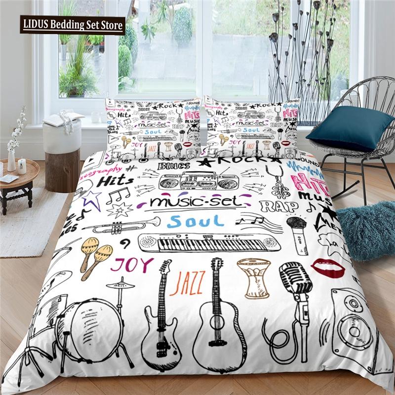 3d Music Notes Guitar Duvet Cover Set For Teens Adults Bedroom Decor 2/3pcs Music Bedding Sets Fashion Hip Hop Comforter Cover