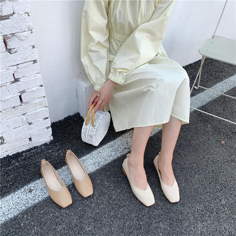 Soft sole soft surface soft leather grandma shoes women's thick heel spring and autumn casual single shoes flat heel shallow mouth Doudou shoes women