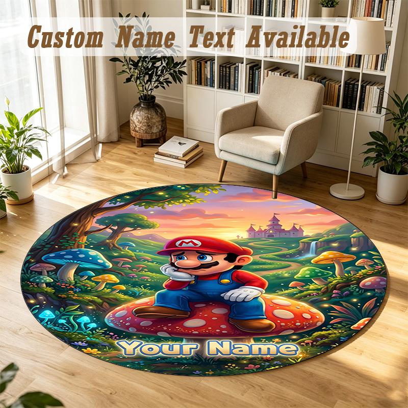 Round Rug Custom NameSuper Mario Pattern Non Slip Carpet Home Floor Decor