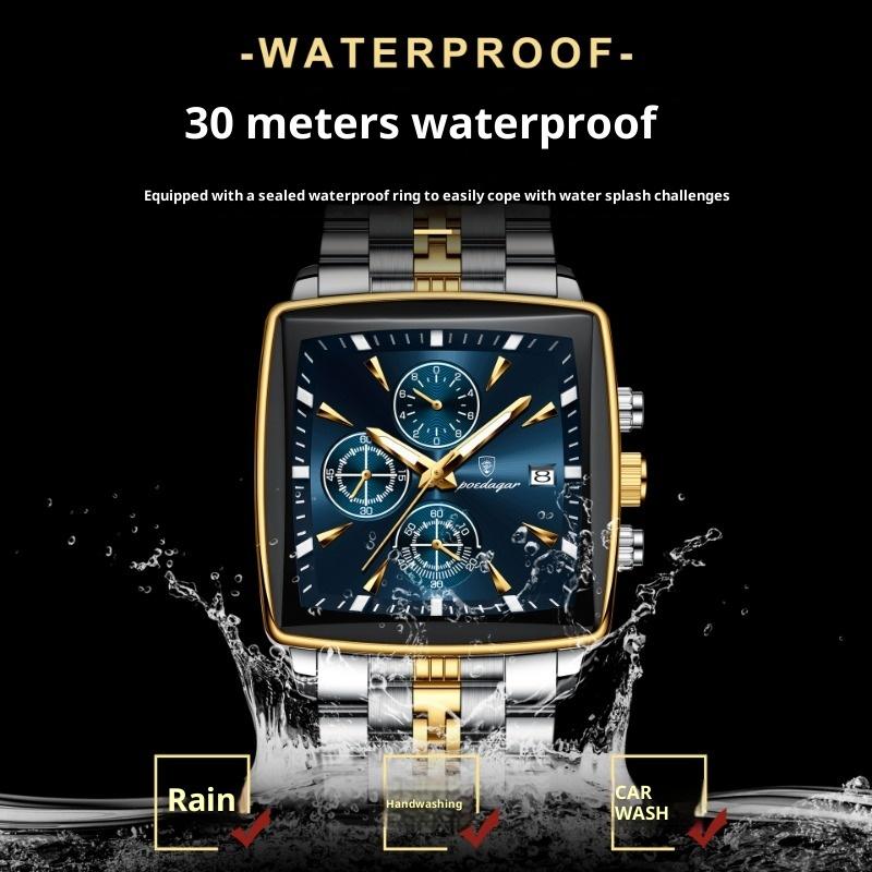 Top Brand New Square Men's Watch Multifunctional Business Quartz Waterproof Luminous Watch