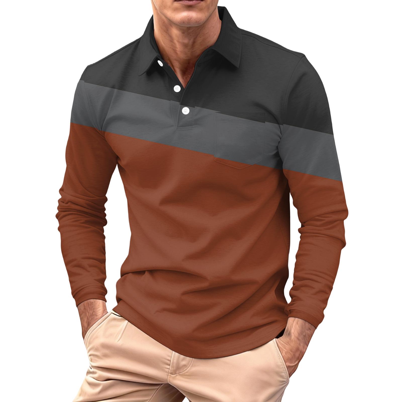 

Men s Long-sleeved Collared Button-down Pocket Casual Top M кавовий