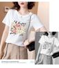 Women's White Silk-Cotton Splicing T-Shirt: 2025 Summer Loose-Fit Korean Style with Mulberry Silk and Short Sleeves, Printed Design.