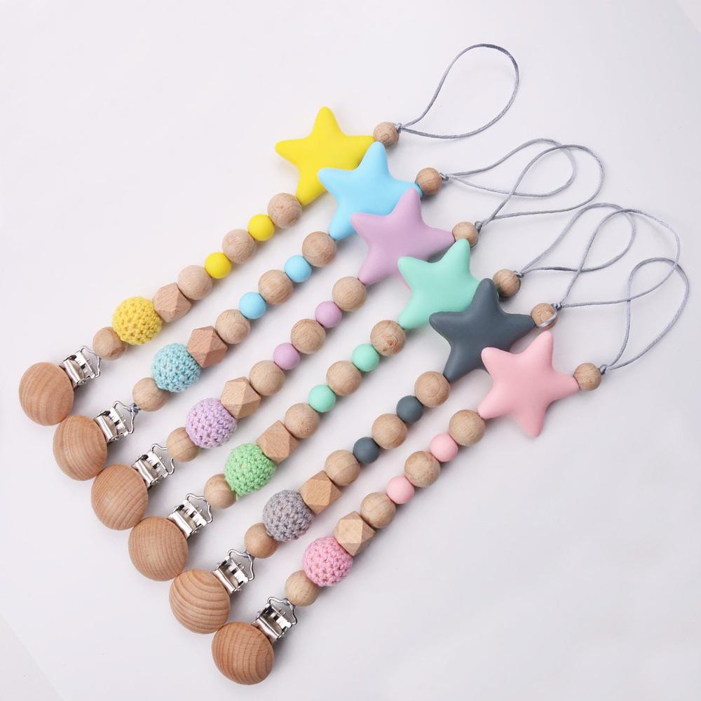 New Beech Wood Baby Pacifier Clip and Teether Toy - Anti-Drop Soother Chain