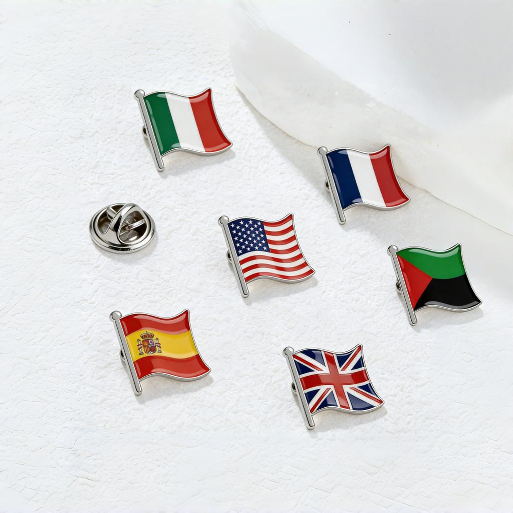 Custom 16*19mm Country Flag Pins for Traveller Personalized Stainless Steel Europe America Flag Brooches For Women Men Gift
