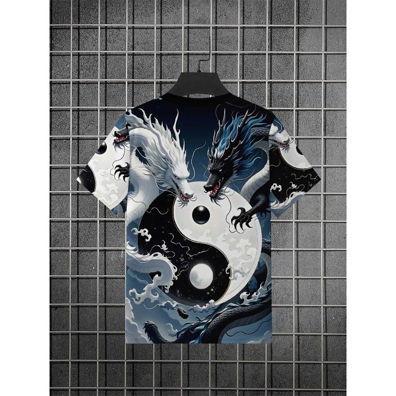 Men's 3D Phoenix Printed T-shirt - Unique Street Style Short Sleeve Top with Vibrant Flame Pattern