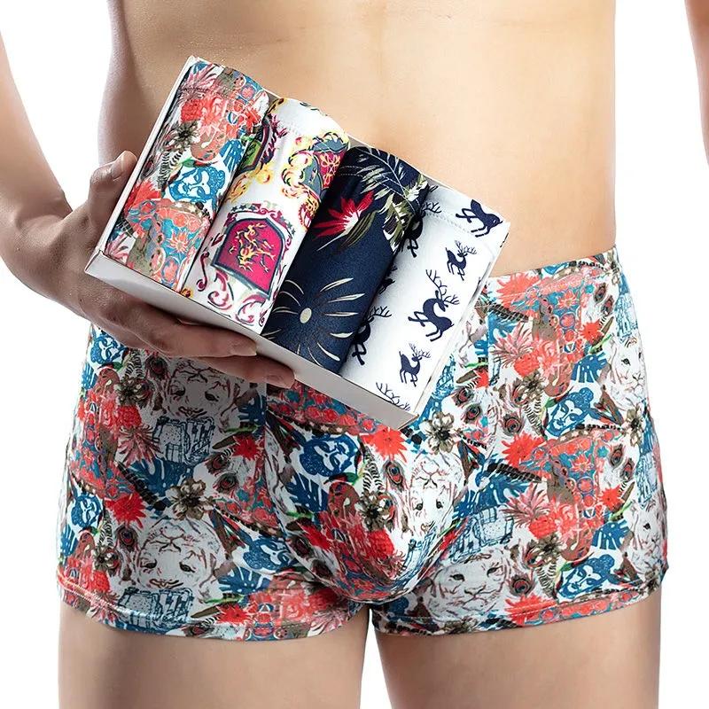 4PCS Men Boxer Shorts Men's Underwear Boxers Homme Soft Solid Boxershorts Male Panties Seamless Underpants