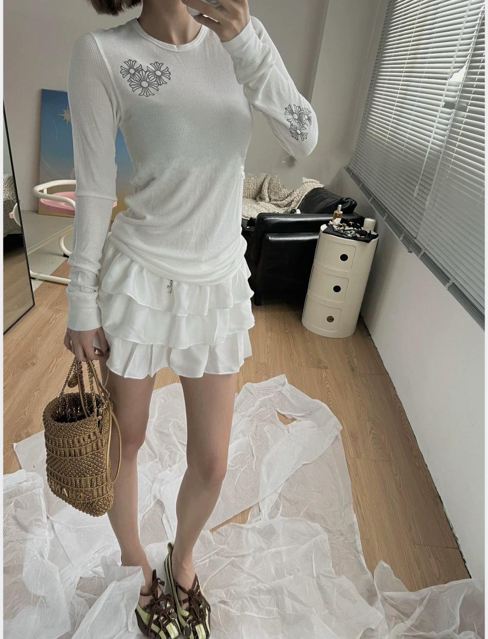 

Women s Early Spring Sanskrit Letter Long-Sleeve T-Shirt: Classic, Versatile, and Fashionable Niche Top Small белый