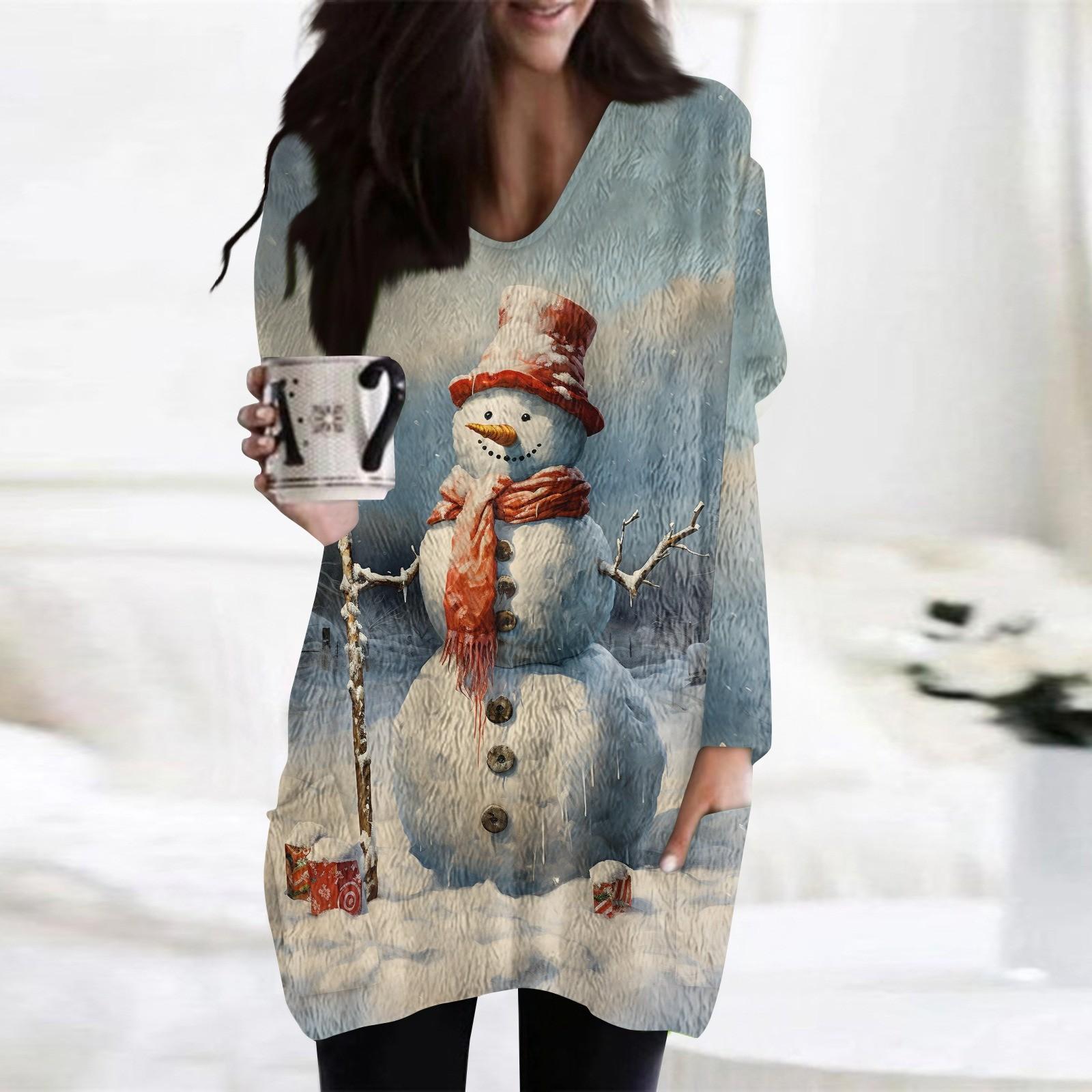 

Женская зимняя рождественская одежда, женский французский кашемировый рождественский принт, топ с длинным рукавом, толстовка XXL