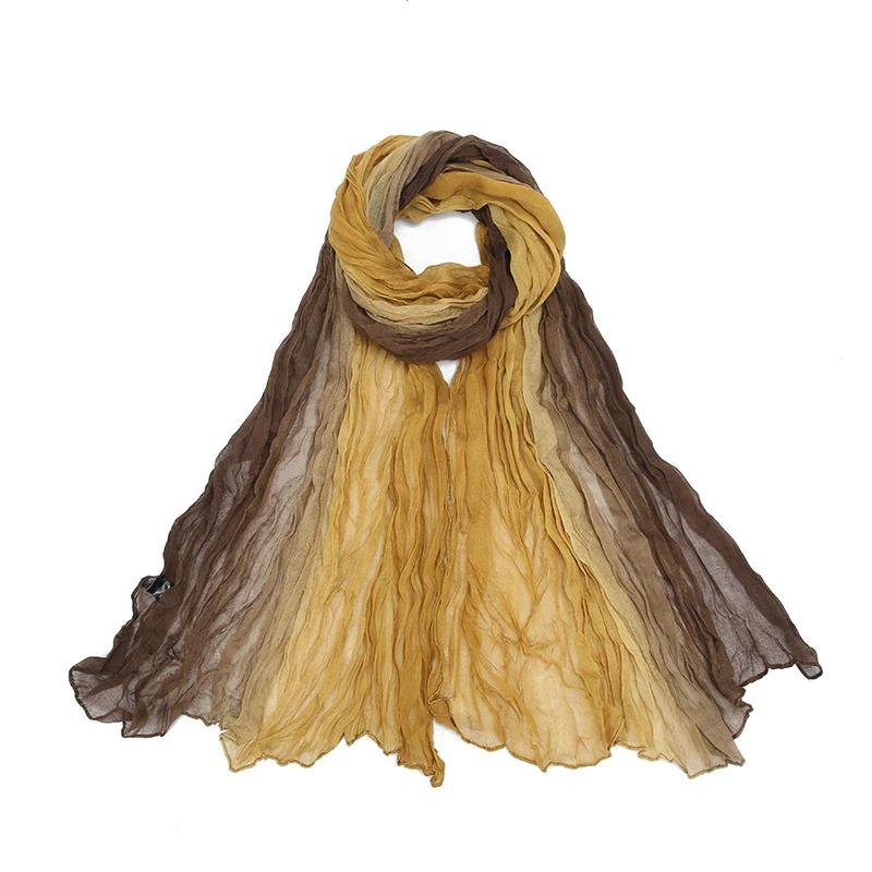 Gradient Crumpled Scarf For Women Girls Students New Thin Patchwork Cotton Voile Scarves Soft Knitting Shawl Female Wrap Shawls