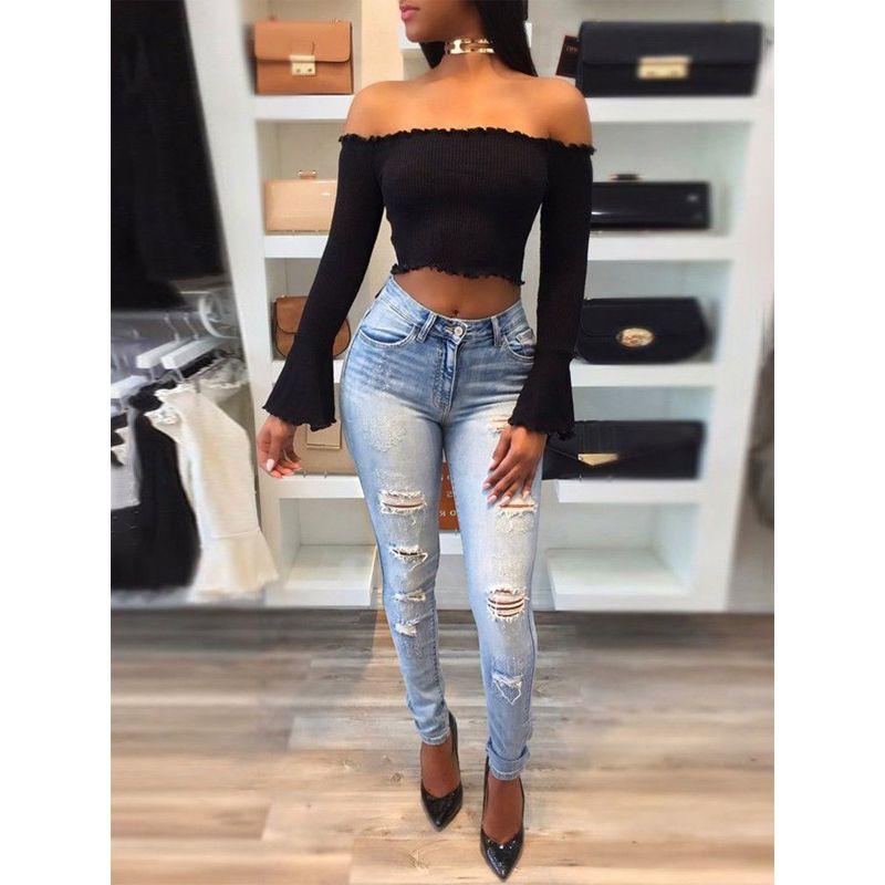 Women Summer Casual Off Shoulder Tank Top Stylish Long Sleeve Crop Top Shirt