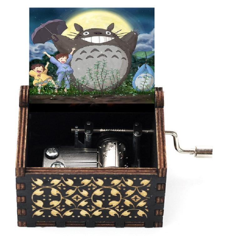 Wooden Painted Music Box, Totoro Music Gift, Ornament, Light Luxury Wooden Hand Cranked Music Box