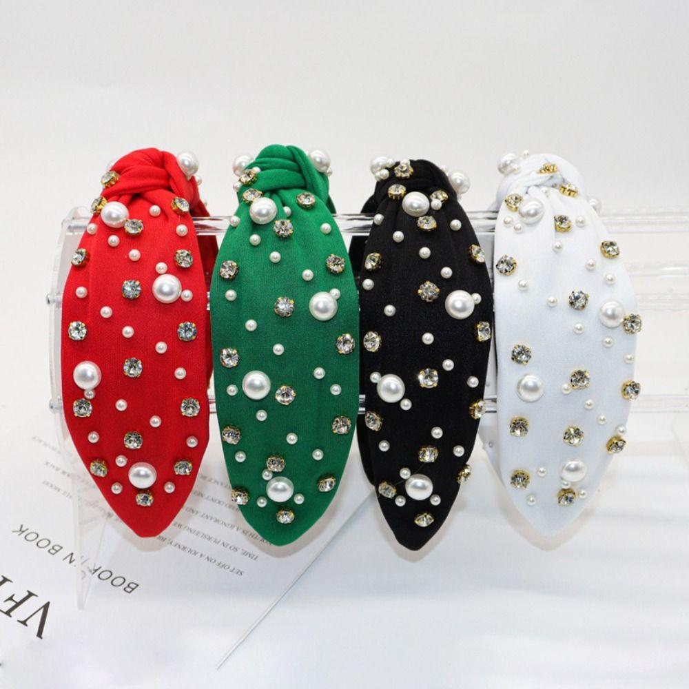 Luxury Twist Wide Edge Hairband Diamond Pearl Knotted Headband Pearl Headband  Trendy Headband